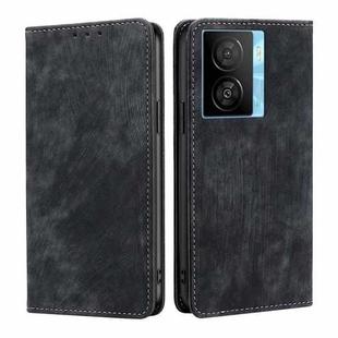 For vivo iQOO Z7x RFID Anti-theft Brush Magnetic Leather Phone Case(Black)