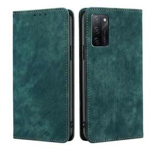 For OPPO A55S 5G RFID Anti-theft Brush Magnetic Leather Phone Case(Green)