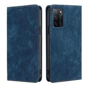 For OPPO A55S 5G RFID Anti-theft Brush Magnetic Leather Phone Case(Blue)
