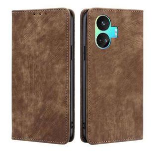 For Realme GT Neo5 SE RFID Anti-theft Brush Magnetic Leather Phone Case(Brown)