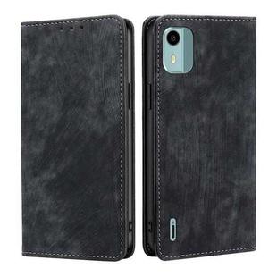 For Nokia C12 RFID Anti-theft Brush Magnetic Leather Phone Case(Black)