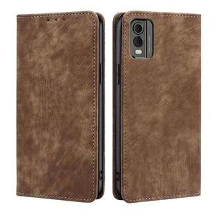 For Nokia C32 RFID Anti-theft Brush Magnetic Leather Phone Case(Brown)