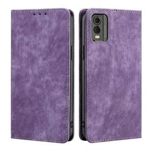 For Nokia C32 RFID Anti-theft Brush Magnetic Leather Phone Case(Purple)