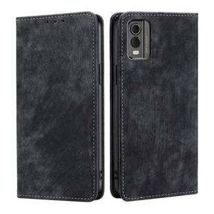 For Nokia C32 RFID Anti-theft Brush Magnetic Leather Phone Case(Black)