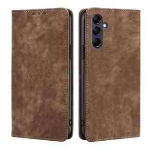 For Samsung Galaxy M14 5G RFID Anti-theft Brush Magnetic Leather Phone Case(Brown)