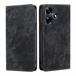 For Infinix Hot 30 4G RFID Anti-theft Brush Magnetic Leather Phone Case(Black)