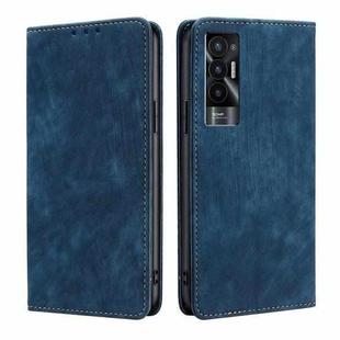 For Tecno Pova 5G RFID Anti-theft Brush Magnetic Leather Phone Case(Blue)