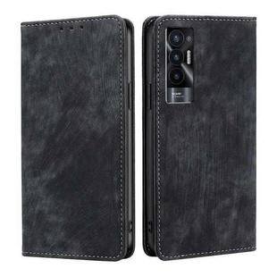 For Tecno Pova 5G RFID Anti-theft Brush Magnetic Leather Phone Case(Black)