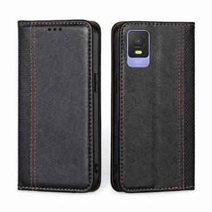 For TCL 403 Grid Texture Magnetic Flip Leather Phone Case(Black)