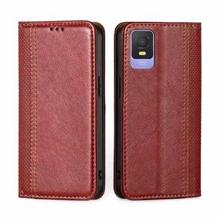 For TCL 403 Grid Texture Magnetic Flip Leather Phone Case(Red)