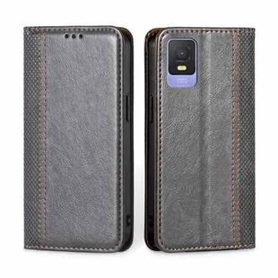 For TCL 403 Grid Texture Magnetic Flip Leather Phone Case(Grey)
