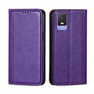 For TCL 403 Grid Texture Magnetic Flip Leather Phone Case(Purple)