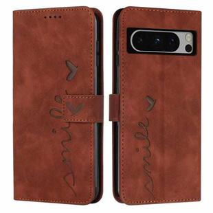 For Google Pixel 8 Pro Skin Feel Heart Pattern Leather Phone Case(Brown)