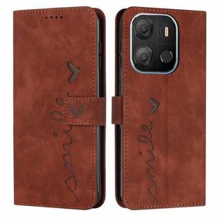 For Tecno Pop 7 Skin Feel Heart Pattern Leather Phone Case(Brown)