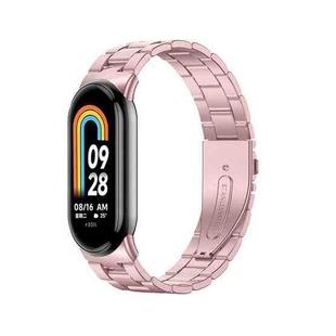 For Xiaomi Mi Band 8 Milanese Three-bead Metal Watch Band(Rose Pink)