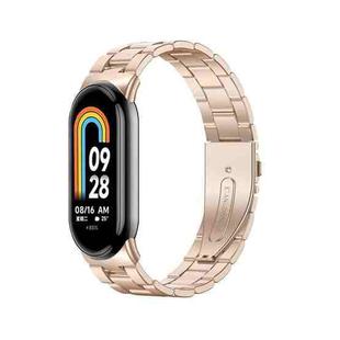 For Xiaomi Mi Band 8 Milanese Three-bead Metal Watch Band(Rose Gold)