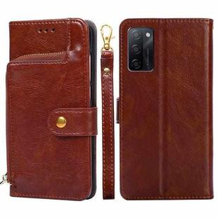 For OPPO A55S 5G Zipper Bag Leather Phone Case(Brown)