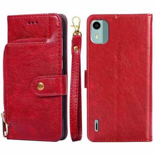 For Nokia C12 Zipper Bag Leather Phone Case(Red)