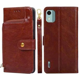 For Nokia C12 Zipper Bag Leather Phone Case(Brown)