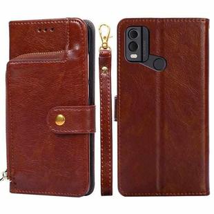 For Nokia C22 Zipper Bag Leather Phone Case(Brown)