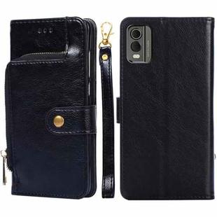 For Nokia C32 Zipper Bag Leather Phone Case(Black)