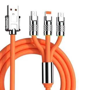 Mech Series 6A 120W 3 in 1 Metal Plug Silicone Fast Charging Data Cable, Length: 1.2m(Orange)