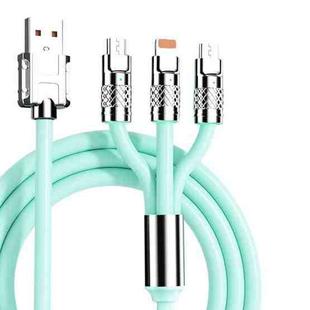 Mech Series 6A 120W 3 in 1 Metal Plug Silicone Fast Charging Data Cable, Length: 1.2m(Mint Green)