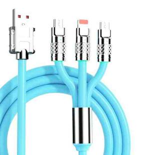 Mech Series 6A 120W 3 in 1 Metal Plug Silicone Fast Charging Data Cable, Length: 1.2m(Blue)