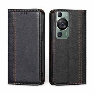 For Huawei P60 / P60 Pro Grid Texture Magnetic Flip Leather Phone Case(Black)