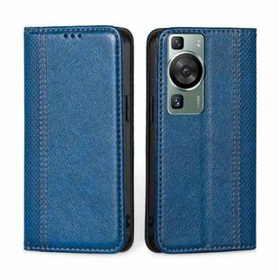 For Huawei P60 / P60 Pro Grid Texture Magnetic Flip Leather Phone Case(Blue)