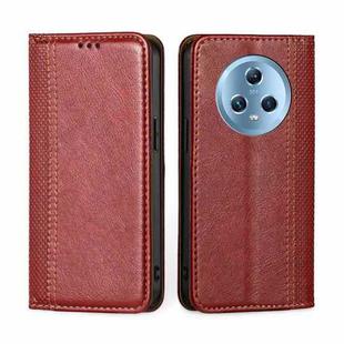 For Honor Magic5 Grid Texture Magnetic Flip Leather Phone Case(Red)