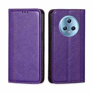 For Honor Magic5 Grid Texture Magnetic Flip Leather Phone Case(Purple)