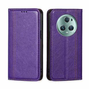 For Honor Magic5 Pro Grid Texture Magnetic Flip Leather Phone Case(Purple)