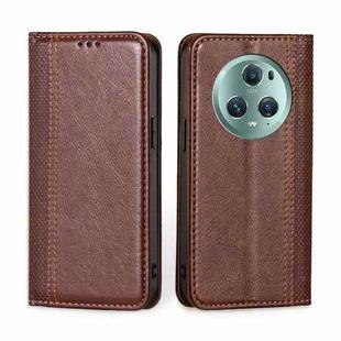 For Honor Magic5 Pro Grid Texture Magnetic Flip Leather Phone Case(Brown)