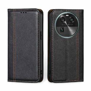 For OPPO Find X6 5G Grid Texture Magnetic Flip Leather Phone Case(Black)