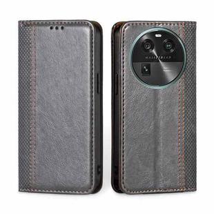 For OPPO Find X6 5G Grid Texture Magnetic Flip Leather Phone Case(Grey)