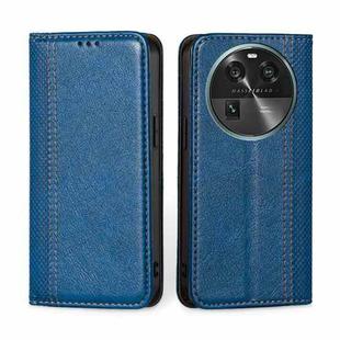 For OPPO Find X6 5G Grid Texture Magnetic Flip Leather Phone Case(Blue)