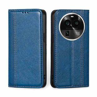 For OPPO Find X6 Pro 5G Grid Texture Magnetic Flip Leather Phone Case(Blue)