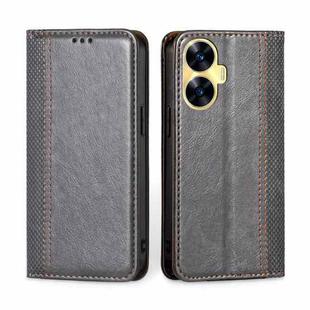 For Realme C55 4G Grid Texture Magnetic Flip Leather Phone Case(Grey)