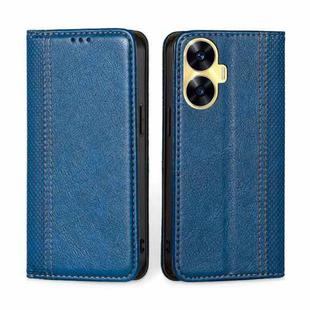 For Realme C55 4G Grid Texture Magnetic Flip Leather Phone Case(Blue)