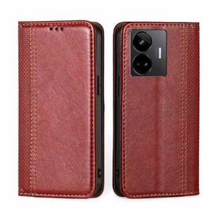 For Realme GT Neo 5 / GT3 Grid Texture Magnetic Flip Leather Phone Case(Red)