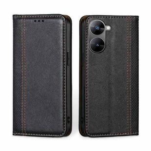 For Realme V30 5G / V30t Grid Texture Magnetic Flip Leather Phone Case(Black)