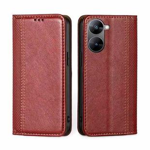 For Realme V30 5G / V30t Grid Texture Magnetic Flip Leather Phone Case(Red)