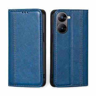 For Realme V30 5G / V30t Grid Texture Magnetic Flip Leather Phone Case(Blue)