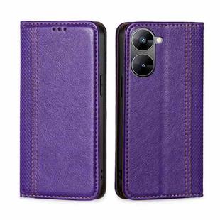 For Realme V30 5G / V30t Grid Texture Magnetic Flip Leather Phone Case(Purple)