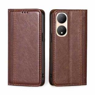 For vivo Y100 5G Grid Texture Magnetic Flip Leather Phone Case(Brown)