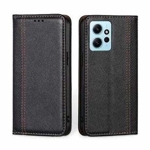 For Xiaomi Redmi Note 12 4G Global Grid Texture Magnetic Flip Leather Phone Case(Black)