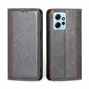 For Xiaomi Redmi Note 12 4G Global Grid Texture Magnetic Flip Leather Phone Case(Grey)
