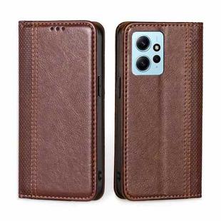For Xiaomi Redmi Note 12 4G Global Grid Texture Magnetic Flip Leather Phone Case(Brown)