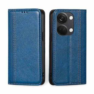 For OnePlus Ace 2V 5G Grid Texture Magnetic Flip Leather Phone Case(Blue)